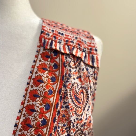 Veronica Beard Floral Paisley Cox Mini Dress Red Blue Medium Smocked V-Neck.NWT. - Picture 6 of 10